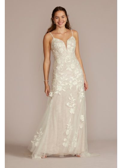 Lace Applique Tulle V-Neck Mermaid Wedding Gown - A subtle mermaid gown is always a showstopper.